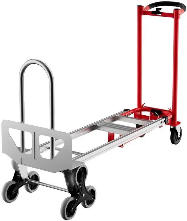 Alt view image 3 of 6 - 3 in 1 Convertible Aluminum Hand Truck Dolly Cart, 800Lbs Capacity, Stair Climbing Utility Trolley Platform Cart for Transport and Moving in Home, Office, Warehouse, Supermarket, Red+Silver