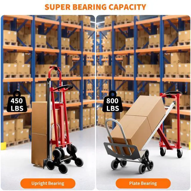 Alt view image 4 of 6 - 3 in 1 Convertible Aluminum Hand Truck Dolly Cart, 800Lbs Capacity, Stair Climbing Utility Trolley Platform Cart for Transport and Moving in Home, Office, Warehouse, Supermarket, Red+Silver