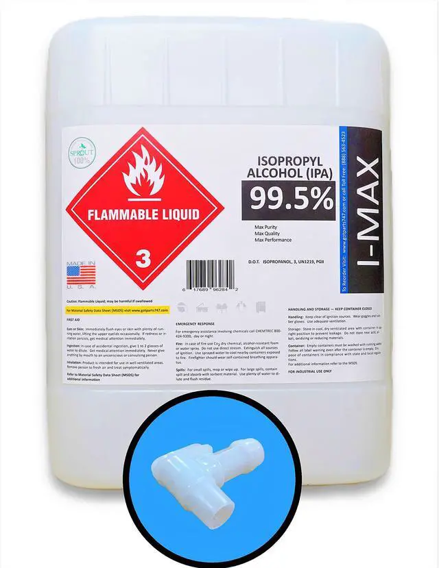 Main image of Isopropyl Alcohol 99.5% - 5 Gallons - Includes One Spigot- Made in USA - HDPE Pail - Lab Solvent, Technical Grade IPA, Industrial, Electronics, Reagent