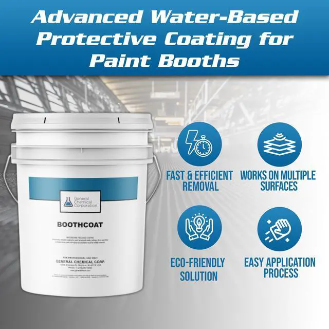 Alt view image 5 of 6 - BoothCoat 5201 - White Peelable Paint for Spray Booths - BoothCoat Spray for Walls, Floors & Ceilings - Water-Based Floor Coating - Temporary White Gloss Coating for Paint Booths (5 Gal)