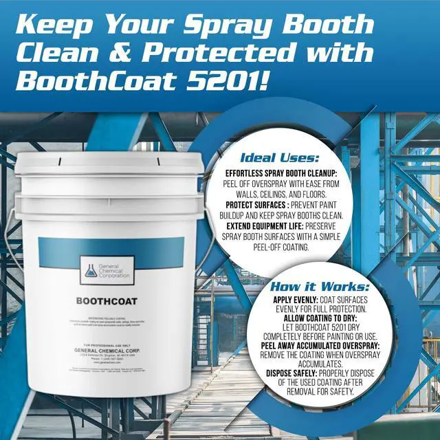 Alt view image 6 of 6 - BoothCoat 5201 - White Peelable Paint for Spray Booths - BoothCoat Spray for Walls, Floors & Ceilings - Water-Based Floor Coating - Temporary White Gloss Coating for Paint Booths (5 Gal)