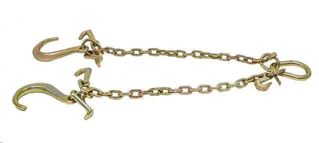 Alt view image 3 of 6 - (2 Pack) 5/16'' x 3' G70 V-Chain Bridle w/ 8" Medium J Hooks, T- Hook & J-Hook w/Grab Hooks 3' Legs 4700 lbs WLL