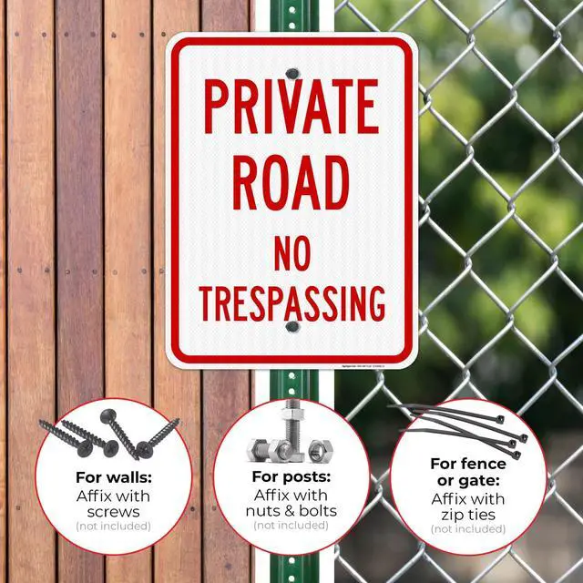 Alt view image 2 of 6 - Private Road No Trespassing Sign, (SI-65099) | 18x24 3M EGP Reflective Stand Set w/Post & Iron Base USA Made