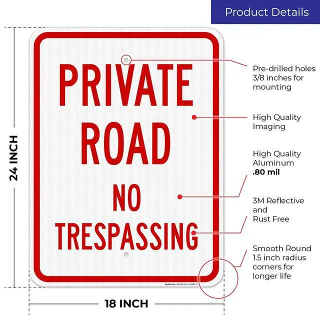 Alt view image 3 of 6 - Private Road No Trespassing Sign, (SI-65099) | 18x24 3M EGP Reflective Stand Set w/Post & Iron Base USA Made