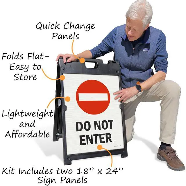 Alt view image 4 of 6 - 24" x 18" Do Not Enter Sidewalk Sign Kit, Two-Sided A-Frame, Plastic, USA Made, Red, Black and White (1 A-Frame + 2 Sign Panels)