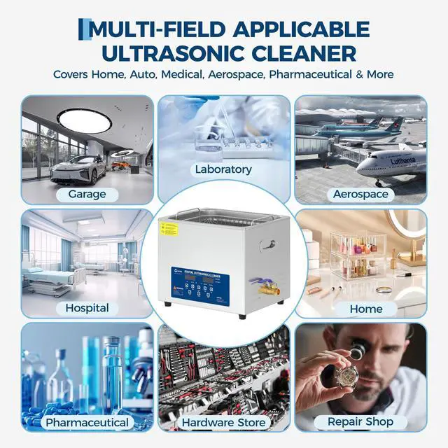 Alt view image 6 of 6 - 10L Ultrasonic Cleaner with Heated Function, Digital Timer & Stainless Steel Tank, Industrial Ultrasonic Cleaning Machine for Auto Parts, Jewelry, Glasses, Circuit Boards