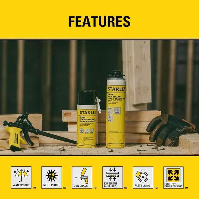 Alt view image 3 of 6 - F905P Gaps & Cracks Pro Foam Sealant (12x24 Oz.) High Yield Expanding Polyurethane Spray Foam Insulation for Wide Cracks & Cavities, Waterproof | Gun&Cleaner Included | 24 Oz. 12 Pack