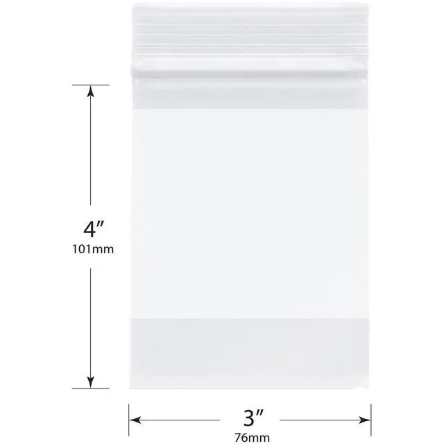 Alt view image 2 of 2 - 3" x 4" (Case of 10,000), 2 Mil with White-Block Zipper Reclosable Plastic Bags
