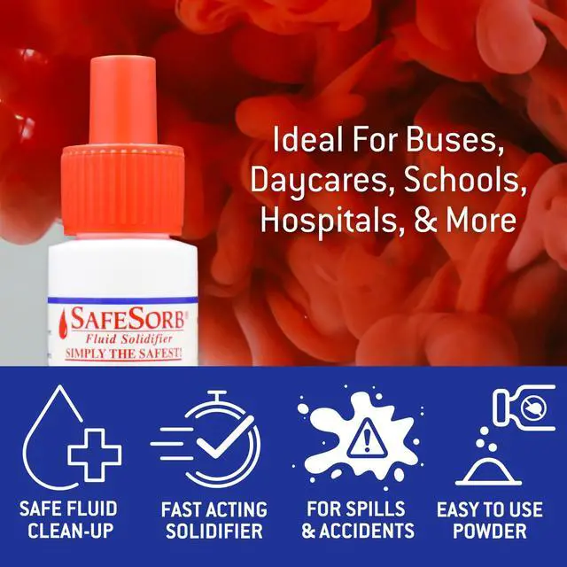 Alt view image 3 of 6 - DiSorb Spill Absorbent Powder - Clean Up Bodily Fluids, Blood, Vomit, Urine, Diarrhea - Fluid Solidifier for Daycares, Buses, Schools, Hospitals, Restaurants - 1500cc - 96 Bottles Per Case
