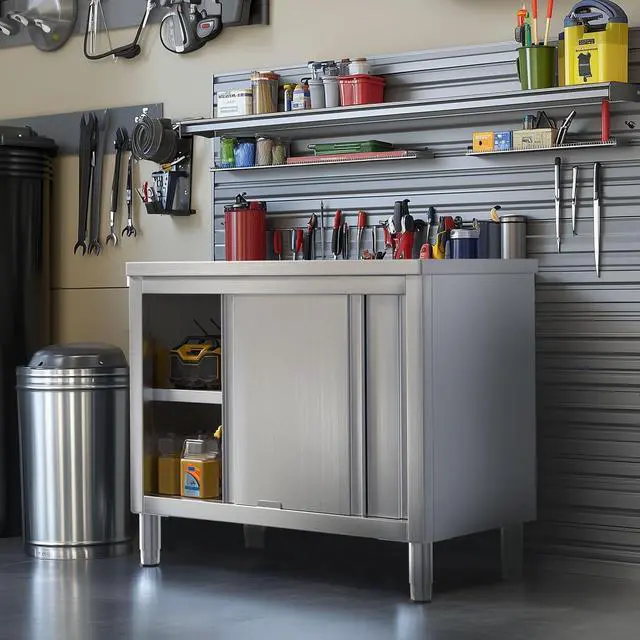 Alt view image 6 of 6 - Stainless Steel Work Table with Cabinet 39"x20",Commercial Kitchen Workbench with Sliding Doors for Prep Work, Heavy Duty Prep Table for Restaurant,Garage,Warehouse
