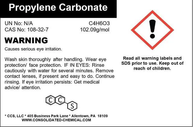 Alt view image 2 of 3 - Propylene Carbonate High Purity Solvent - New Tamper-Evident Sealed Bottles (1 Gallon (128 Fl Oz))