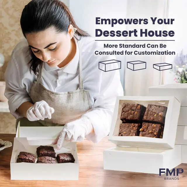Alt view image 6 of 6 - 100 Pack 14 x 10 x 4 Inches White Bakery Boxes with Window, Auto-Popup Cardboard Gift Packaging and Baking Containers, Cupcake, Cookie and Loaf Bread Boxes
