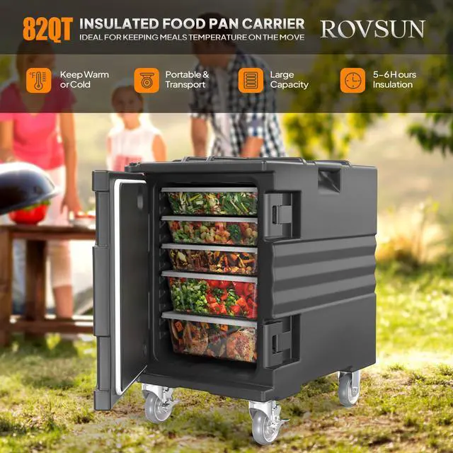 Alt view image 2 of 6 - Hot Box Food Warmer, Insulated Food Pan Carrier w/Lockable Wheels Double Buckles and Handles, Stackable Hot Boxes for Catering Restaurant Canteen Family Party