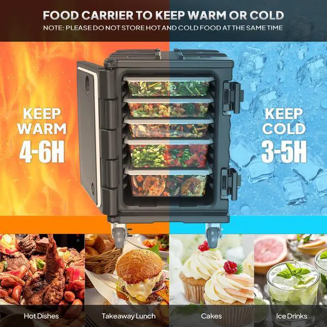 Alt view image 3 of 6 - Hot Box Food Warmer, Insulated Food Pan Carrier w/Lockable Wheels Double Buckles and Handles, Stackable Hot Boxes for Catering Restaurant Canteen Family Party