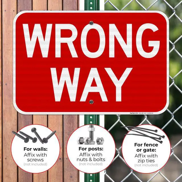Alt view image 2 of 6 - Wrong Way Sign, 12x18 Inches, 3M EGP Reflective with Post & Cast Iron Base Stand Set Made in USA by