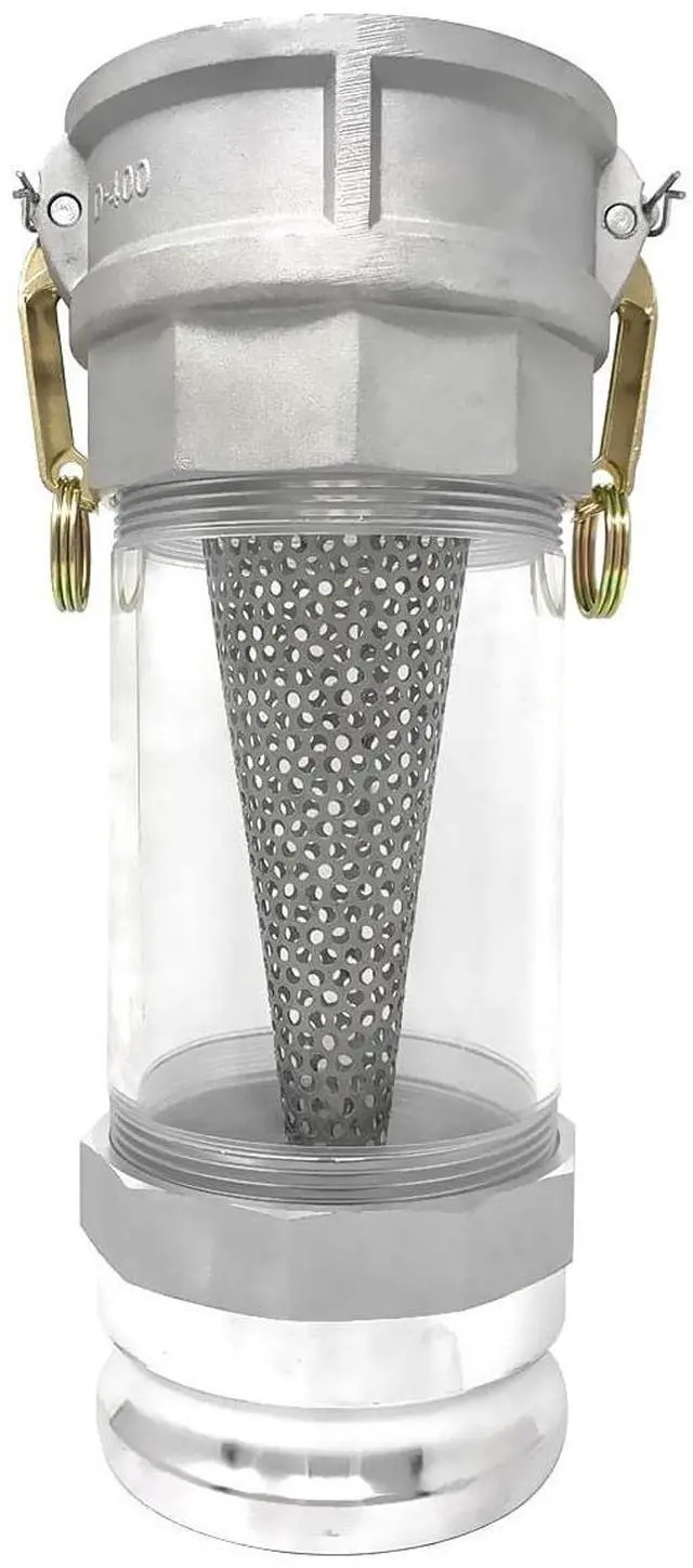 Main image of 4" in-line Camlock Polycarbonate Sight Glass and Strainer Assembly (CAM-40-SGST-PCAL)