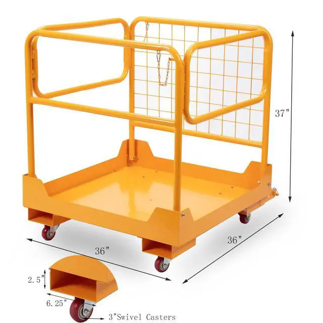 Alt view image 2 of 6 - 36"x36" Steel Forklift Safety Cage with 4 Wheels, 1150LBS Capacity Heavy Duty Forklift Man Basket for Aerial Work Lifting Loader