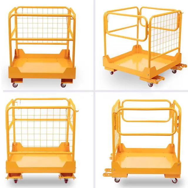 Alt view image 3 of 6 - 36"x36" Steel Forklift Safety Cage with 4 Wheels, 1150LBS Capacity Heavy Duty Forklift Man Basket for Aerial Work Lifting Loader