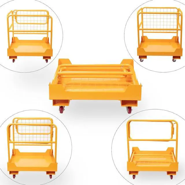 Alt view image 4 of 6 - 36"x36" Steel Forklift Safety Cage with 4 Wheels, 1150LBS Capacity Heavy Duty Forklift Man Basket for Aerial Work Lifting Loader