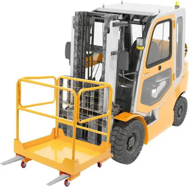 Alt view image 5 of 6 - 36"x36" Steel Forklift Safety Cage with 4 Wheels, 1150LBS Capacity Heavy Duty Forklift Man Basket for Aerial Work Lifting Loader