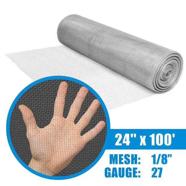 Alt view image 2 of 6 - 27 Gauge 24" x 100' Hardware Cloth, 1/8 inch Mesh Galvanized Steel Wire Rolled Woven, Keeping Out of Bees, Wasps and Mid to Large-Sized Insects