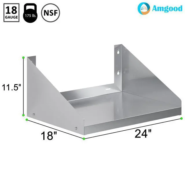 Alt view image 3 of 6 - 24" Long x 18" Deep Stainless Steel Wall Shelf with Side Guards