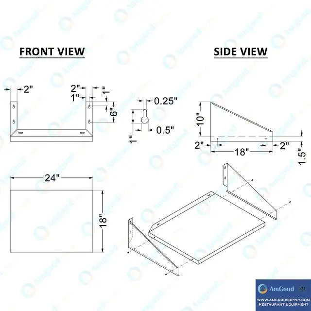 Alt view image 5 of 6 - 24" Long x 18" Deep Stainless Steel Wall Shelf with Side Guards