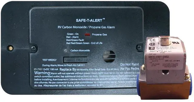 Main image of Safe-T-Alert 25-742-R-BL-TR-KIT Flush Mount Combination Carbon Monoxide/Propane Alarm with Trim Ring 12V DC Hard Wire with Solenoid Valve - Black