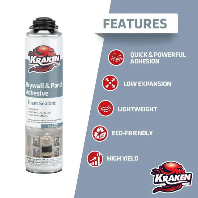 Alt view image 3 of 5 - Drywall & Panel Adhesive Foam - (12x24oz) Heavy-Duty, Fast-Curing Construction Adhesive for Concrete, Wood, and Heat Insulation Applications - Gun&Gun Cleaner Set