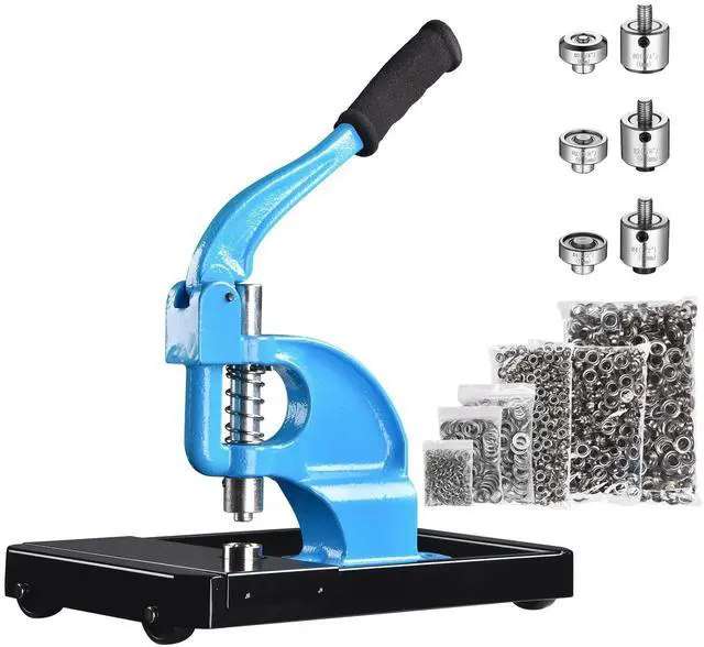 Main image of 1/4" 3/8" 1/2" Grommet Tool Kit Size #0#2#4 3-die Grommet Press Machine with Rolling Base 900 Sets of Grommets and Washers for Fabric Canvas Tarps Banners Labels Prints