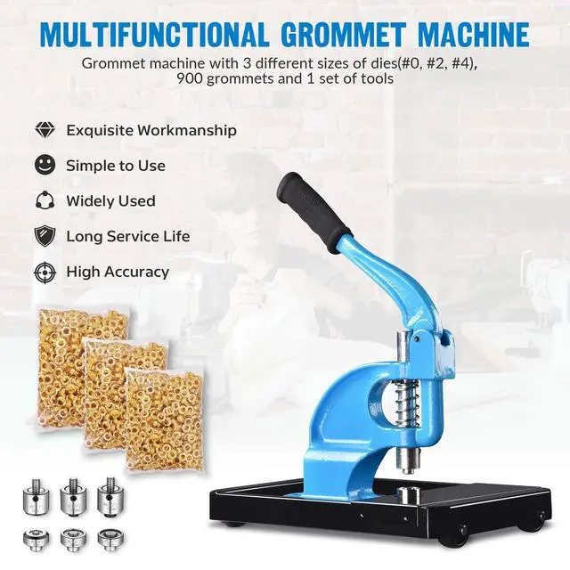 Alt view image 6 of 6 - Grommet Tool Kit 1/2" 3/8" 1/4" 900 Set of Eyelets and Washers 3-die Hand Press Grommet Machine with Rolling Base for Fabric Tarps Banners Prints YES0389