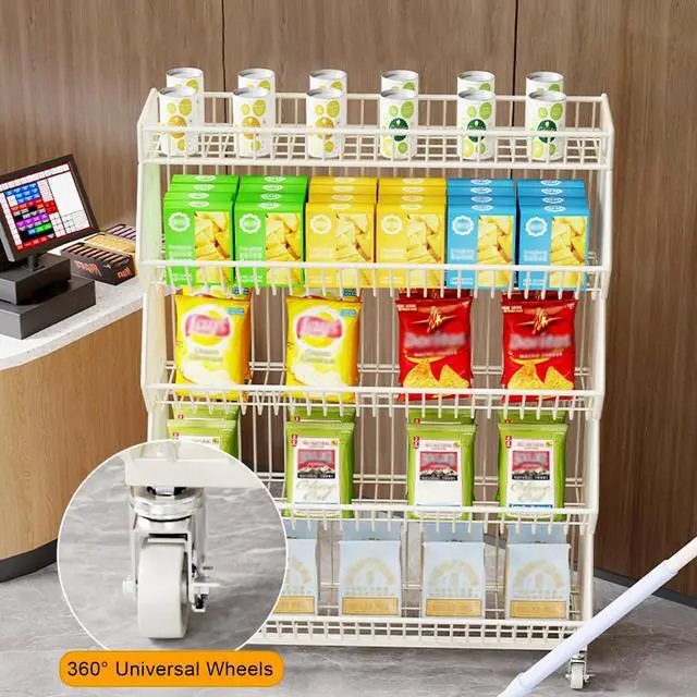 Alt view image 6 of 6 - Commercial Supermarket Display Cart - 5-Tier Industrial Slanted Rolling Shelves Metal Storage Rack for Retail Store, Warehouse & Home Use, 110LBs/Tier Tool-Free Setup