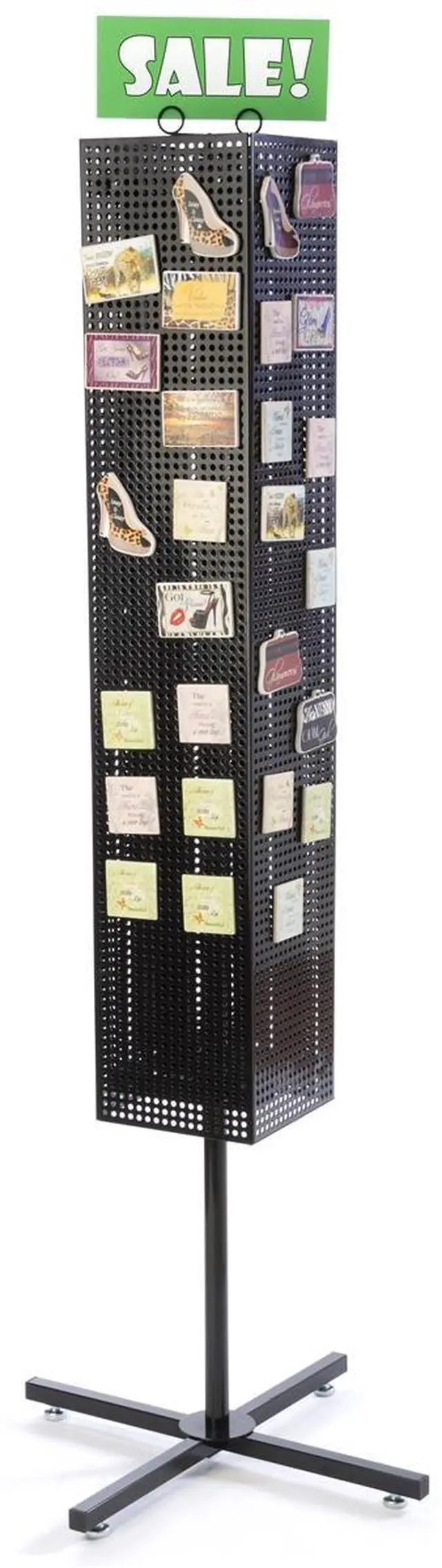 Alt view image 4 of 4 - Rotating Pegboard Spinner Rack, 68" Freestanding Floor Display for Magnets & Retail Merchandise, 4Sided Magnetic Pegboard, Black Steel (MD4PFSBK)