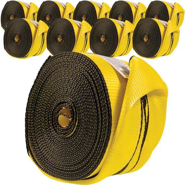 Main image of 4" x 30' Winch Straps with Twisted Sewn Loops (10-Pack), 5,400 LBS Working Load Limit, Heavy Duty Flatbed Tie Downs, Yellow 4 Inch Straps for Flatbed Trailers and Trucks