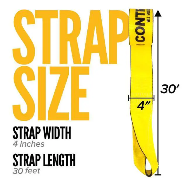 Alt view image 2 of 6 - 4" x 30' Winch Straps with Twisted Sewn Loops (10-Pack), 5,400 LBS Working Load Limit, Heavy Duty Flatbed Tie Downs, Yellow 4 Inch Straps for Flatbed Trailers and Trucks