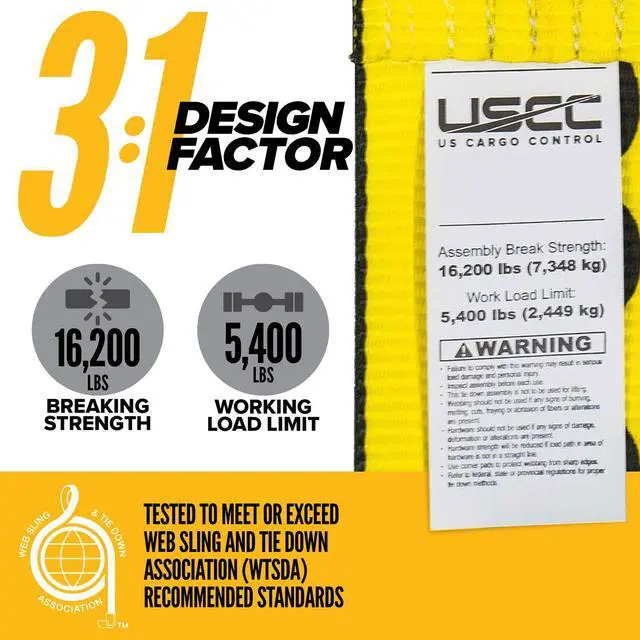 Alt view image 3 of 6 - 4" x 30' Winch Straps with Twisted Sewn Loops (10-Pack), 5,400 LBS Working Load Limit, Heavy Duty Flatbed Tie Downs, Yellow 4 Inch Straps for Flatbed Trailers and Trucks