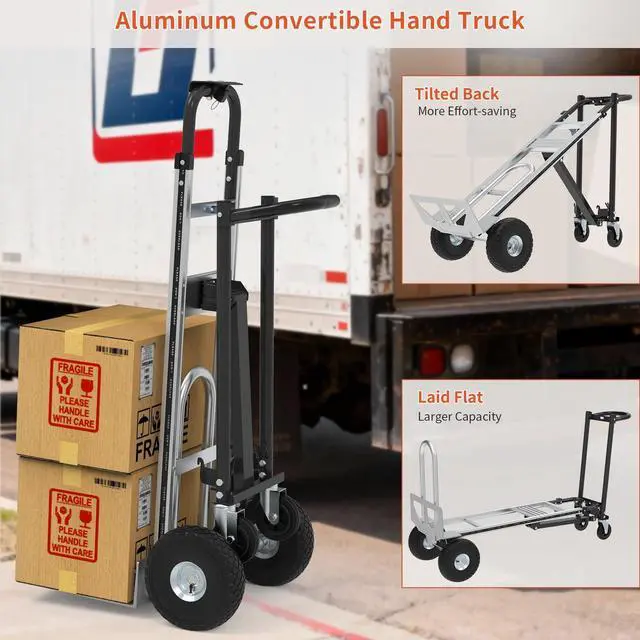 Alt view image 4 of 6 - 3in1 Convertible Hand Truck Dolly Cart, 880 lb Aluminum Hand Trucks Heavy Duty Furniture Appliance Dolly W/10 Wheels,Utility Cart for Transport & Moving Office, Home & Warehouse Use (Silver Black)
