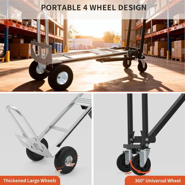 Alt view image 5 of 6 - 3in1 Convertible Hand Truck Dolly Cart, 880 lb Aluminum Hand Trucks Heavy Duty Furniture Appliance Dolly W/10 Wheels,Utility Cart for Transport & Moving Office, Home & Warehouse Use (Silver Black)