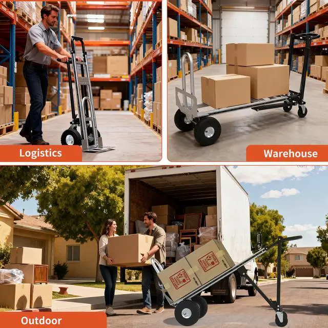 Alt view image 6 of 6 - 3in1 Convertible Hand Truck Dolly Cart, 880 lb Aluminum Hand Trucks Heavy Duty Furniture Appliance Dolly W/10 Wheels,Utility Cart for Transport & Moving Office, Home & Warehouse Use (Silver Black)