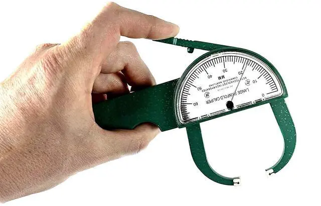 Alt view image 4 of 6 - Skinfold Caliper with 5-Step Calibration Block, Compact Hard Case, and Instruction Manual with Charts to Measure and Calculate Body Fat Percentage, 1.0 mm Accuracy, Professional Quality