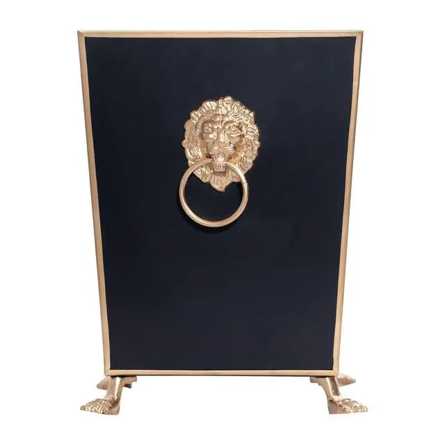 Alt view image 4 of 6 - Decorative Black Bathroom Trash Can No Lid with Gold Trim, Black Metal Trash Can Farmhouse, Waste Basket for Dorm Room, Bedroom, Home Office, Square Waste Bin No Lid, Lion Head Accent