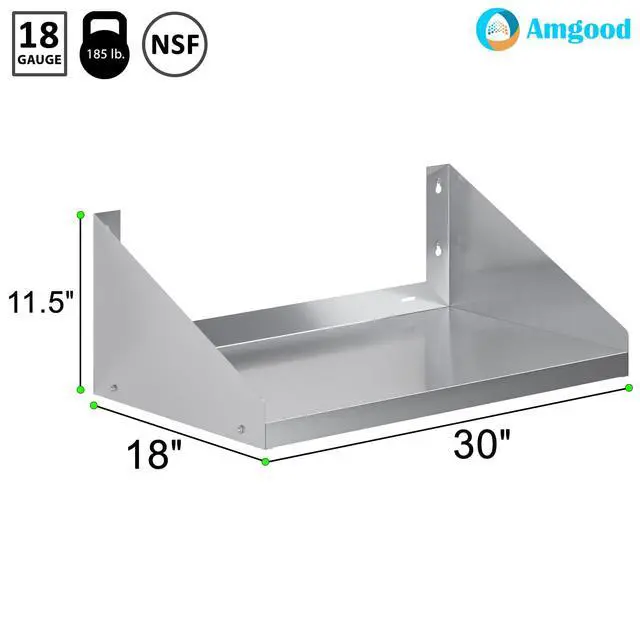Alt view image 3 of 6 - Stainless Steel Wall Shelf with Side Guards (30" Long x 18" Deep)