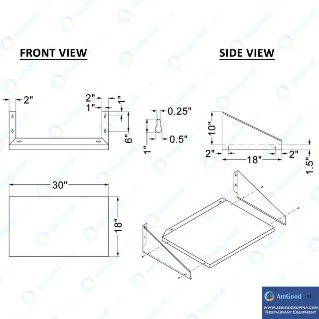 Alt view image 5 of 6 - Stainless Steel Wall Shelf with Side Guards (30" Long x 18" Deep)