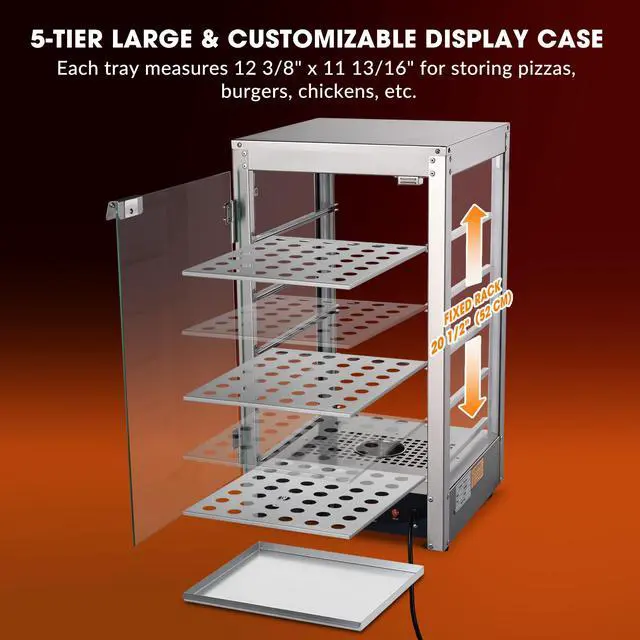 Alt view image 2 of 6 - 5-Tier 15" Commercial Food Warmer 600W Countertop Catering Pizza Display Case for Food Truck Food Tent Fast Food Restaurant