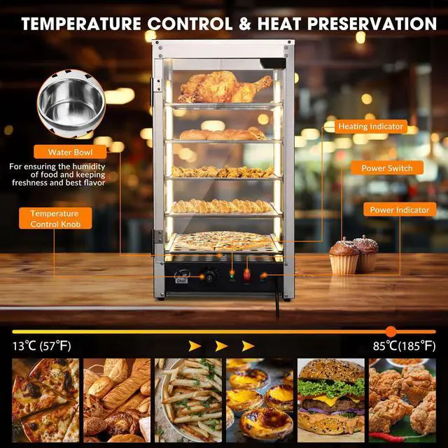 Alt view image 3 of 6 - 5-Tier 15" Commercial Food Warmer 600W Countertop Catering Pizza Display Case for Food Truck Food Tent Fast Food Restaurant