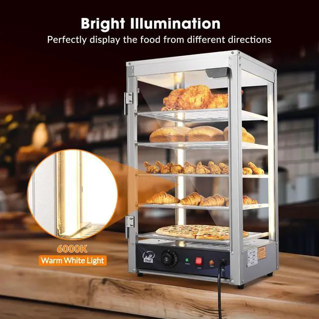 Alt view image 4 of 6 - 5-Tier 15" Commercial Food Warmer 600W Countertop Catering Pizza Display Case for Food Truck Food Tent Fast Food Restaurant