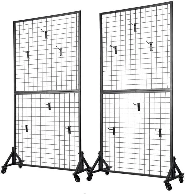 Main image of Yunphia 2 Packs 3'X 6' Two Gridwall Panels Display Stand with Sturdy T-Base, Black Wire Grid Wall Panels for Art Display Rack, Craft Show, Vendor Events, Holiday Decor, Extra More 12 Hooks