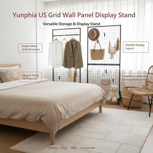 Alt view image 6 of 6 - Yunphia 2 Packs 3'X 6' Two Gridwall Panels Display Stand with Sturdy T-Base, Black Wire Grid Wall Panels for Art Display Rack, Craft Show, Vendor Events, Holiday Decor, Extra More 12 Hooks
