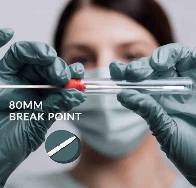 Alt view image 2 of 6 - Sterile Nasopharyngeal Swabs - 50 Packs of 100 (5000) Flocked Nasal Swabs for Sampling, 80 mm Break Point, Nylon Flocking Tip White