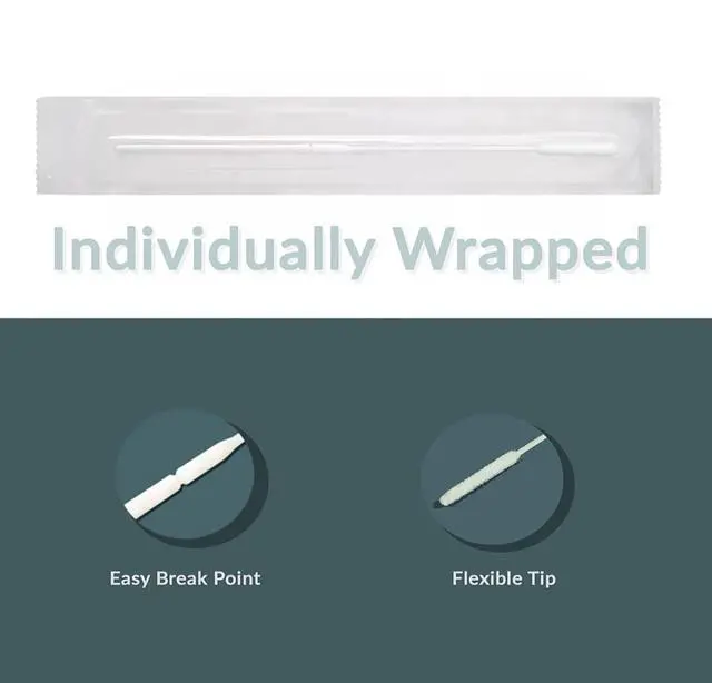Alt view image 4 of 6 - Sterile Nasopharyngeal Swabs - 50 Packs of 100 (5000) Flocked Nasal Swabs for Sampling, 80 mm Break Point, Nylon Flocking Tip White